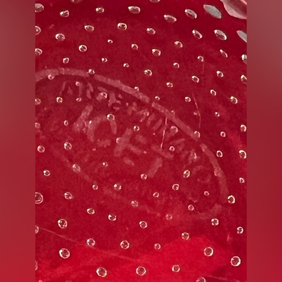 Art Glass Vitrant Red Basket Controlled Bubbles Decorative Flower Stamped - Picture 6 of 6